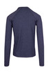 A navy blue half-zip mock neck jumper with long sleeves and a logo on the back.