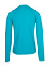 A half zip mock neck jumper in a vibrant turquoise colour, featuring long sleeves and a back view. A half zip mock neck jumper in a vibrant turquoise colour, featuring long sleeves and a back view.