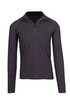 A men's half zip mock neck jumper in dark grey with long sleeves and a branding logo.