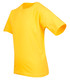 A yellow kid's regular T-shirt with short sleeves, featuring a simple design and a logo. A yellow kid's regular T-shirt with short sleeves, featuring a simple design and a logo.