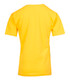 A yellow kids' regular T-shirt with short sleeves and a plain back, featuring a logo. A yellow kids' regular T-shirt with short sleeves and a plain back, featuring a logo.
