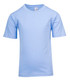 A light blue kid's regular t-shirt with short sleeves, featuring a label and no visible logos.