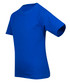 A blue kid's regular T-shirt with short sleeves and a classic crew neck, featuring a logo. A blue kid's regular T-shirt with short sleeves and a classic crew neck, featuring a logo.