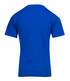 A blue kid's regular T-shirt featuring a plain back design and short sleeves, with a logo present.