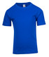 A blue kid's regular T-shirt featuring a round neckline and short sleeves, with a small logo on the label.