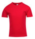 A red kid's regular T-shirt with short sleeves, featuring a logo on the front.