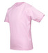 A pink kid's regular T-shirt with short sleeves and a plain design. It has a logo on the side.