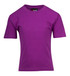A purple kid's regular T-shirt with short sleeves and a logo on the neckline.