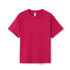 A pink kid's regular T-shirt with a crew neck and short sleeves. It has a logo on the label.