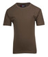 A kid's regular T-shirt in olive green, featuring short sleeves and a round neckline. It has a branded label inside.