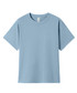 A light blue kid's regular T-shirt with short sleeves and a round neckline, featuring a label. A light blue kid's regular T-shirt with short sleeves and a round neckline, featuring a label.