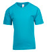 A plain turquoise kid's regular T-shirt with short sleeves and a label inside. A plain turquoise kid's regular T-shirt with short sleeves and a label inside.