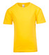 A yellow kid's regular T-shirt with short sleeves and a simple design, featuring a logo on the label. A yellow kid's regular T-shirt with short sleeves and a simple design, featuring a logo on the label.