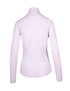 A white half-zip mock neck shirt with long sleeves and a fitted design, featuring a logo. A white half-zip mock neck shirt with long sleeves and a fitted design, featuring a logo.
