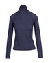 A navy half zip mock neck shirt with long sleeves and a fitted design, featuring a logo. A navy half zip mock neck shirt with long sleeves and a fitted design, featuring a logo.