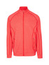 A men's heather jacket in vibrant coral with a zip front and side pockets. It features a logo on the chest. A men's heather jacket in vibrant coral with a zip front and side pockets. It features a logo on the chest.