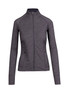 A women's heather jacket in grey with a zip front and side pockets. The jacket features a logo on the front. A women's heather jacket in grey with a zip front and side pockets. The jacket features a logo on the front.