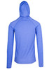 A men's half-hood top in blue, featuring a fitted design and long sleeves. It has a logo on the back. A men's half-hood top in blue, featuring a fitted design and long sleeves. It has a logo on the back.