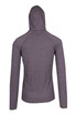 A men's half-hood top in dark grey, featuring long sleeves and a hood, with a logo on the back.