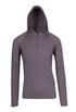 A grey half-hood top with long sleeves and a zippered front, featuring a hood and branding.