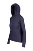 A women's half-hood top in navy blue, featuring a hood and a logo. Ideal for casual wear. A women's half-hood top in navy blue, featuring a hood and a logo. Ideal for casual wear.