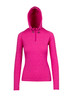 A women's half-hood top in vibrant pink with long sleeves and a drawstring hood. The garment features a small logo.