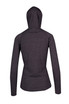 A women's half-hood top in dark grey, featuring a fitted silhouette and a hood at the back.