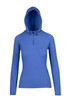A women's half-hood top in a vibrant blue colour with long sleeves and a zippered front. Features a logo. A women's half-hood top in a vibrant blue colour with long sleeves and a zippered front. Features a logo.