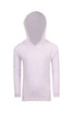 A light grey kids' hoodie featuring a v-neck design and long sleeves, with a hood. It has a logo on it. A light grey kids' hoodie featuring a v-neck design and long sleeves, with a hood. It has a logo on it.