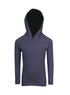 A navy hoodie with a distinctive hood and long sleeves, featuring a simple design and no visible logos. A navy hoodie with a distinctive hood and long sleeves, featuring a simple design and no visible logos.