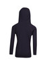 A black hoodie with a fitted design and a hood, featuring long sleeves and raglan seams. A black hoodie with a fitted design and a hood, featuring long sleeves and raglan seams.
