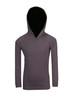 A grey hoodie with a snug fit and a hood, designed for kids. Features long sleeves and a simple style.