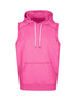 A pink sleeveless hoodie with a front pocket and a hood, featuring a logo. Part of the Greatness Range.