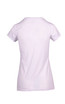 A white women's T-shirt featuring a sporty design with short sleeves and a logo.