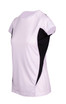 A women's T-shirt in white with black side panels, featuring a logo on the front.