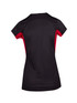 A Women's Accelerator Cool-Dry T-shirt featuring a black body with red accents, showcasing a sporty design.