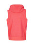 A men's sleeveless zip hoodie in a vibrant coral colour, featuring a hood and a plain back design.