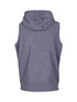 A sleeveless zip hoodie in a heather grey colour, featuring a hood and a plain back design. A sleeveless zip hoodie in a heather grey colour, featuring a hood and a plain back design.
