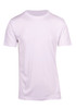 A white men's short-sleeve T-shirt made of cool-dry fabric, featuring a logo.
