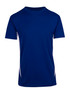 A navy blue men's t-shirt with short sleeves and white side accents, featuring a logo.