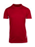 A red men's t-shirt featuring white side panels and a logo. The fabric appears smooth and lightweight.
