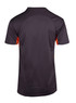 A men's T-shirt in dark grey with orange accents, featuring a smooth back design and a logo.