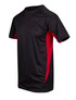 A black and red men's t-shirt with short sleeves and a fitted design. It features a logo on the chest area.