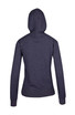 A dark grey zip-up hoodie with a fitted design and a hood, featuring long sleeves and a smooth back.