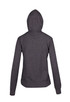 A grey zip-up hoodie with a hood and long sleeves, featuring a logo on the back. A grey zip-up hoodie with a hood and long sleeves, featuring a logo on the back.