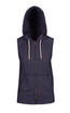 Sleeveless zip hoodie in dark heather blue, featuring a hood and front pockets. Includes a logo. Sleeveless zip hoodie in dark heather blue, featuring a hood and front pockets. Includes a logo.