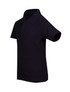 A black kid's pique polo shirt featuring a classic collar and short sleeves, with a logo on the chest.
