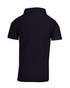 A black kid's pique polo shirt with a collar and short sleeves, featuring a logo.