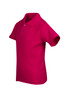 A bright pink kids' pique polo shirt with a classic collar and short sleeves, featuring a logo on the chest.