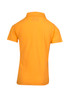 A yellow kid's pique polo shirt featuring a collar and short sleeves, with a logo on the back. A yellow kid's pique polo shirt featuring a collar and short sleeves, with a logo on the back.